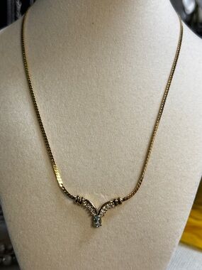 Gold-Tone Blue Stone V-Point Pendant Necklace